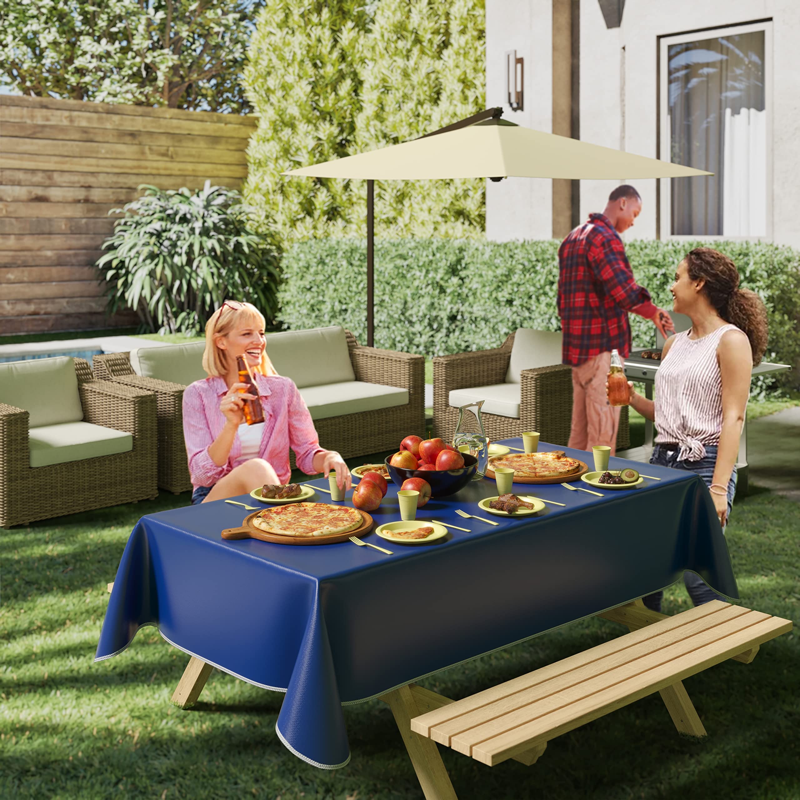 Dark Blue Flannel Backed Plastic Table Cover 54 In. x 108 In. | Case of 24 - 54 In. x 108 In.