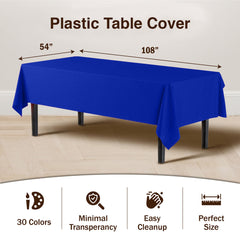 Premium Dark Blue Plastic Table Covers | 6 Pack - 54 In. x 108 In.