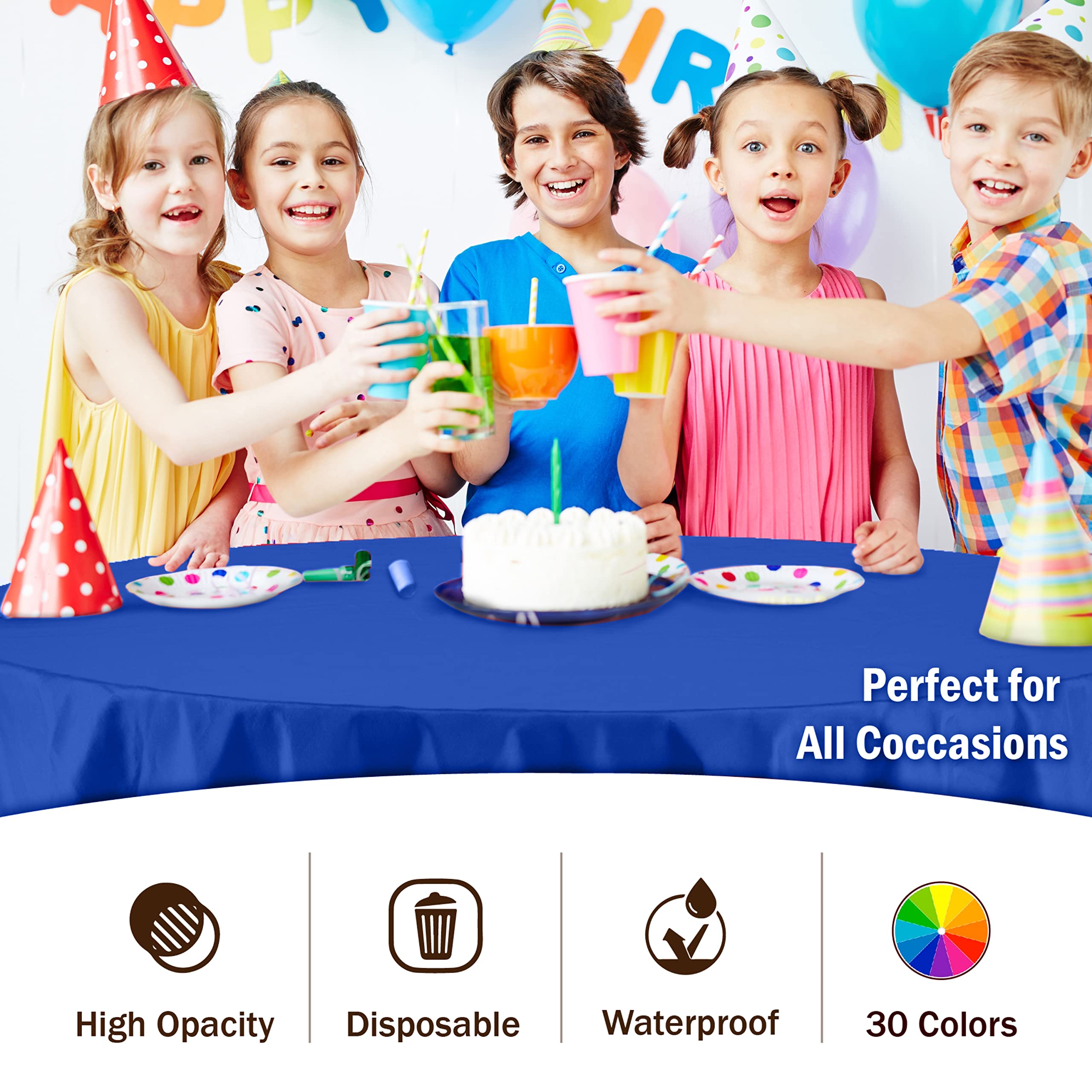 Dark Blue Round Plastic Table Cover - 84 in. | Case of 48
