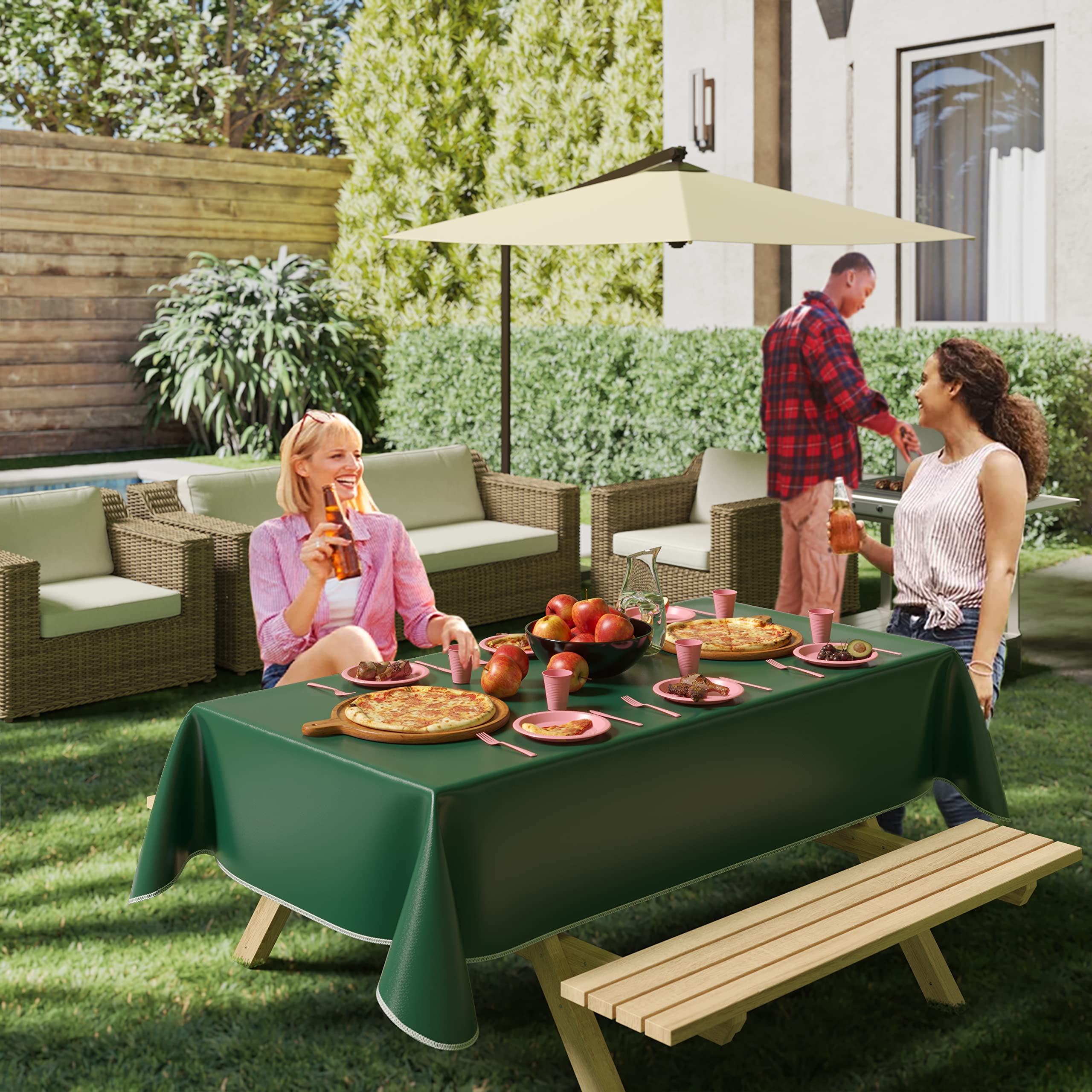 Dark Green Flannel Backed Plastic Table Cover 54 In. x 70 In. | Case of 36