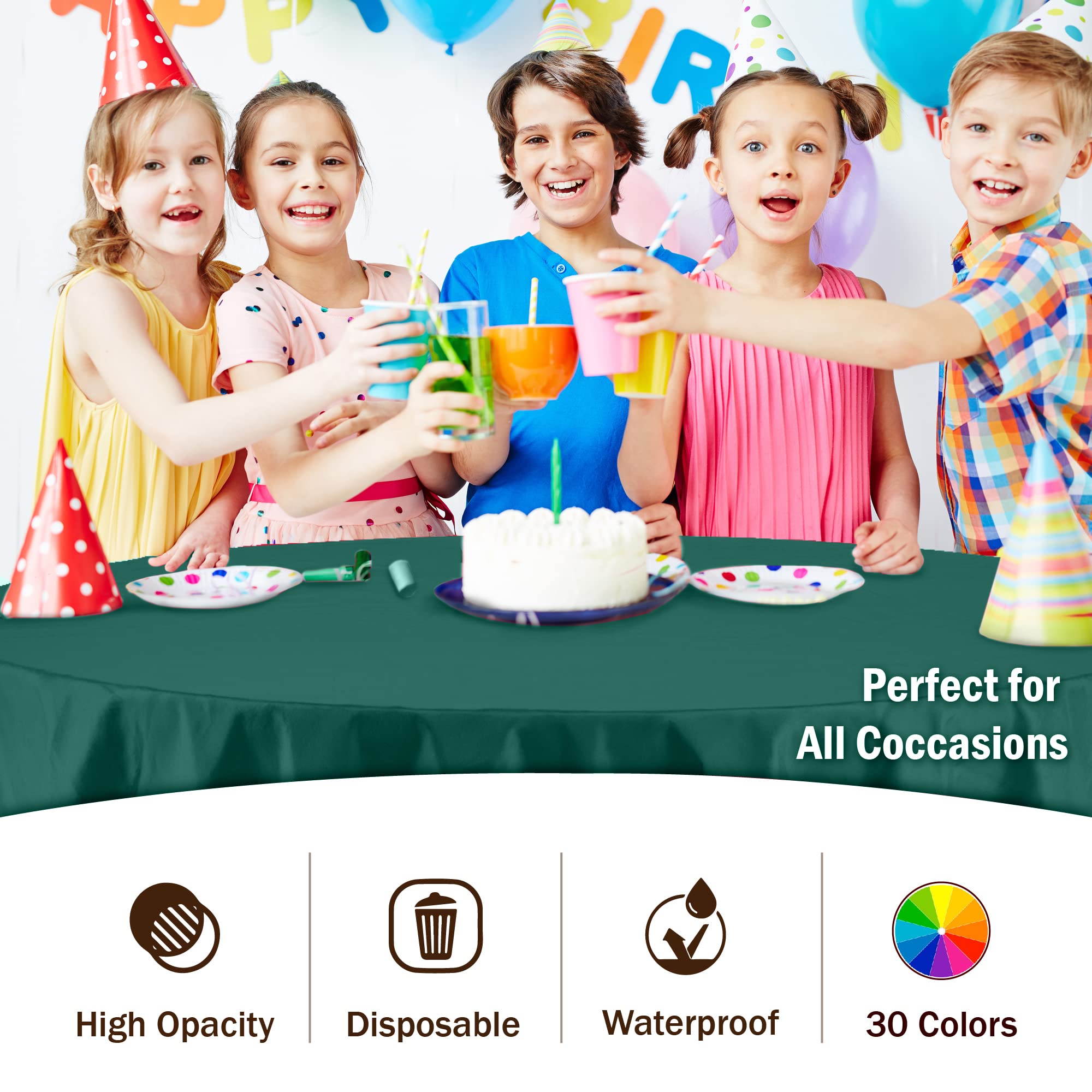 Dark Green Round Plastic Table Covers | 12 Pack - 84 in.