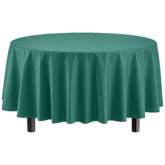 Dark Green Round Plastic Table Covers | 12 Pack - 84 in.