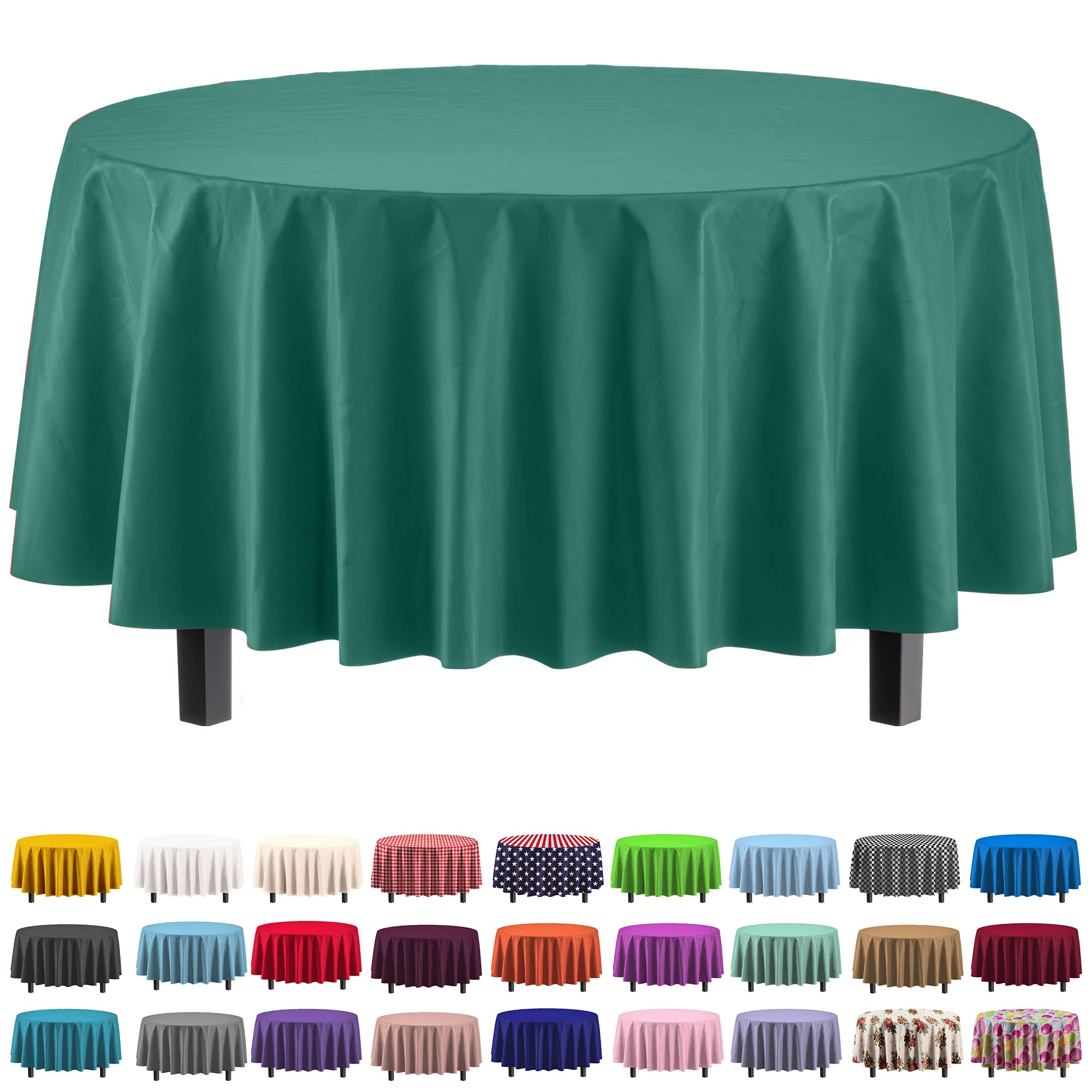 Dark Green Round Plastic Table Cover - 84 in. | Case of 48