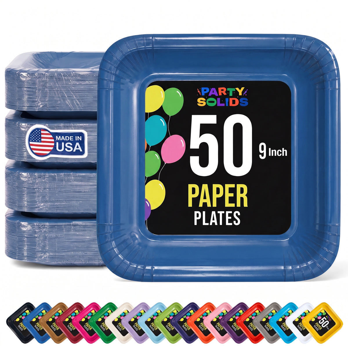 9 In. Dark Blue Square Paper Plates - 50 Ct.