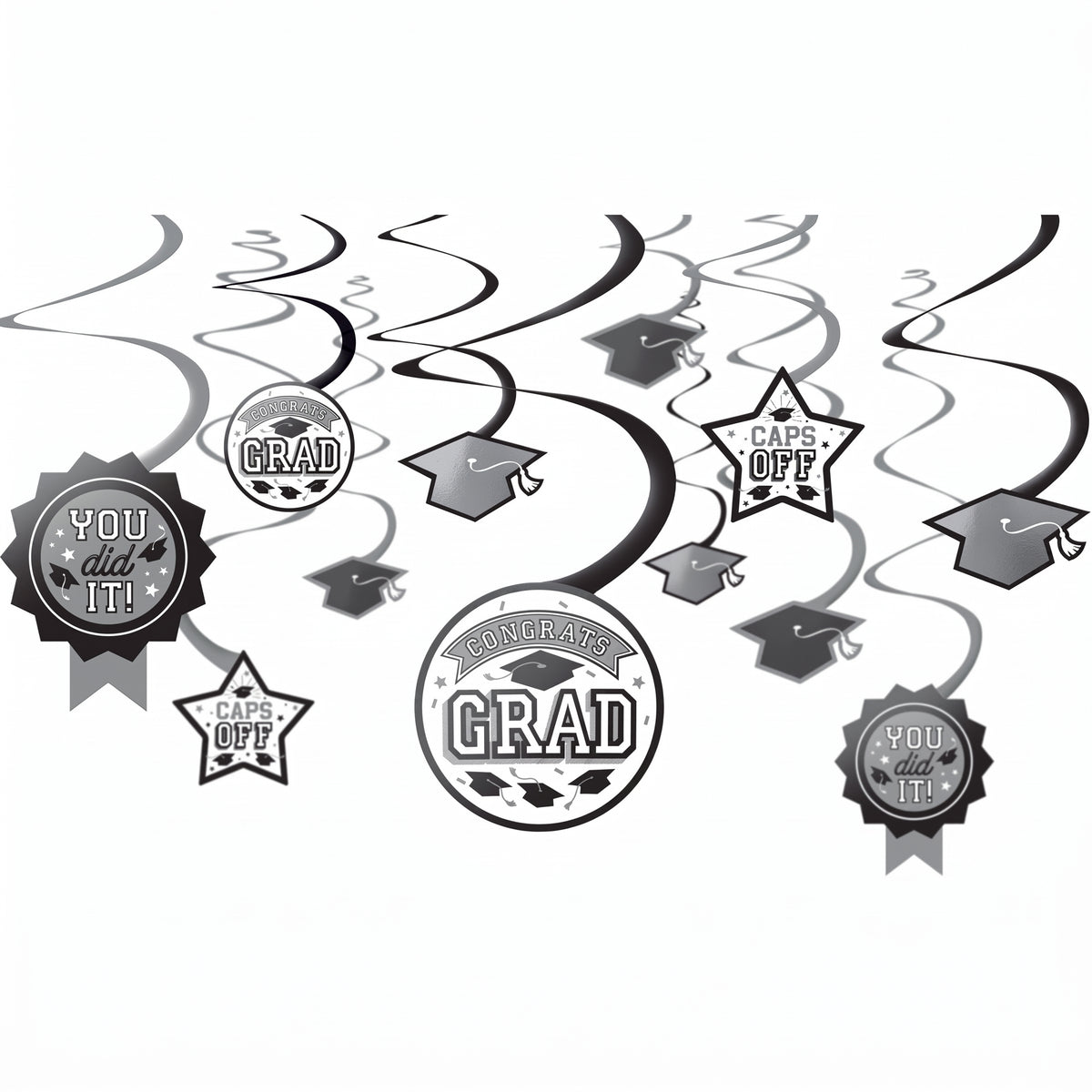 White Graduation Spiral Decorations Value Pack, 12-Pack