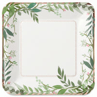 Love & Leaves Metallic Square Paper Plates - 10", 8 Pack