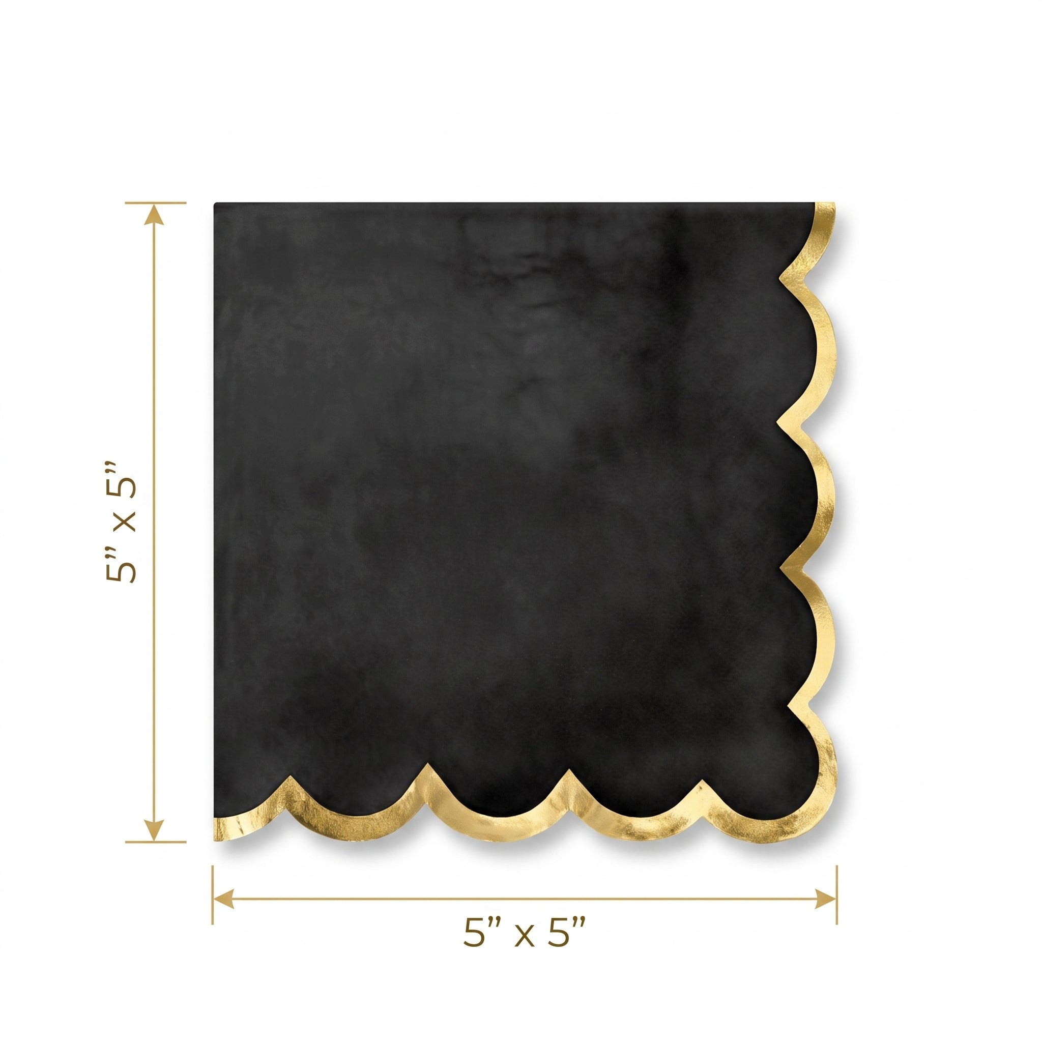 Black Scalloped Beverage Napkins with Gold Stamp - 5 In. X 5 In.