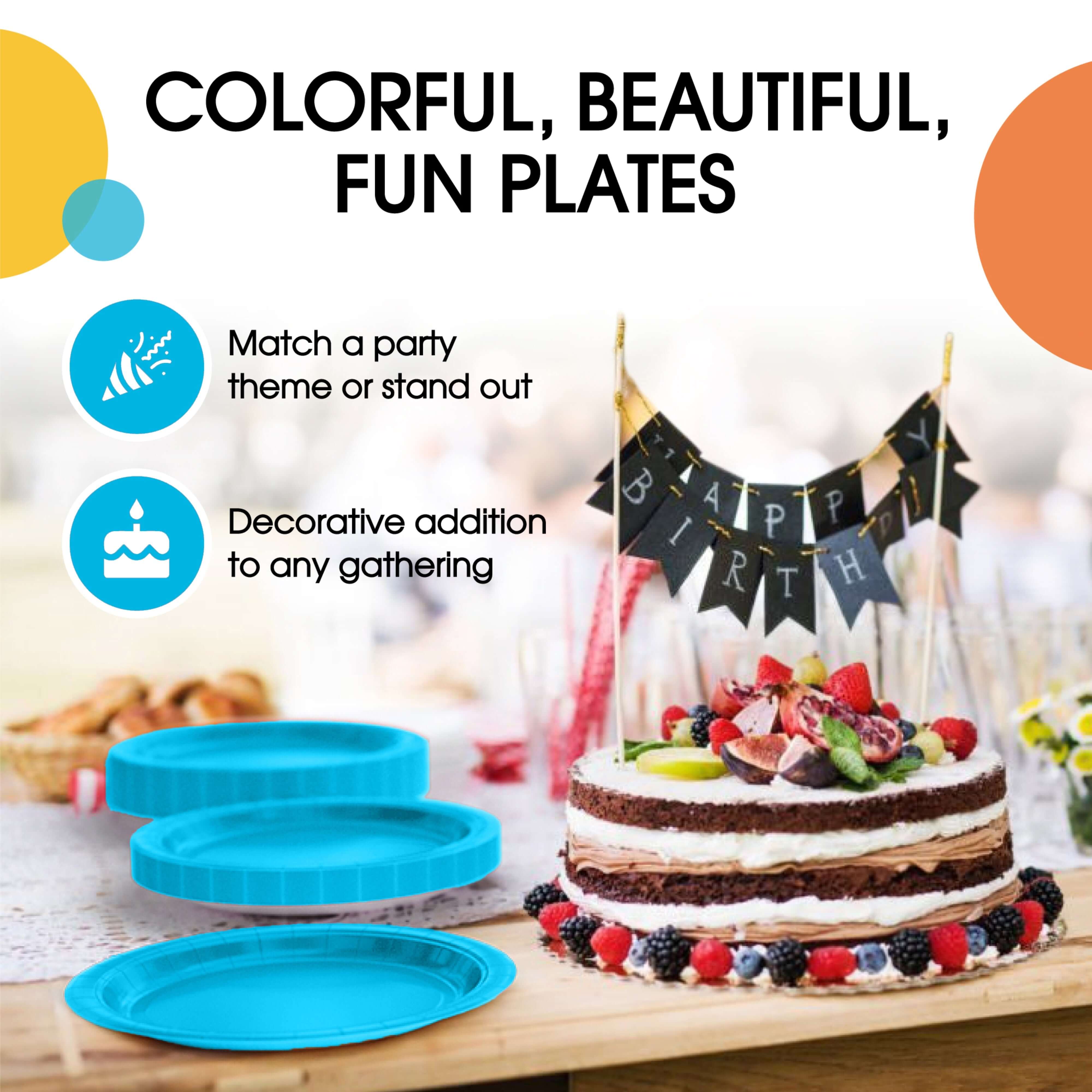 7 In. Turquoise Paper Plates - 50 Ct.
