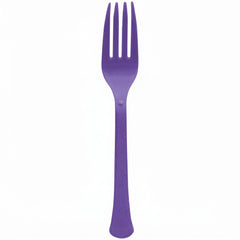 Purple Plastic Forks - Heavyweight Disposable Party Cutlery, 7.5 In. Durable Colored Plastic Silverware for Events, Birthdays, Catering