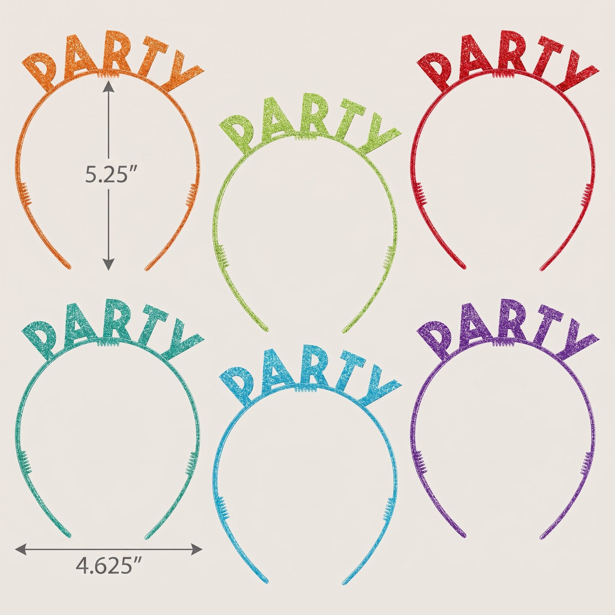 Glitter Rainbow "Party" Headbands - Multi-Colored, 6-Pack