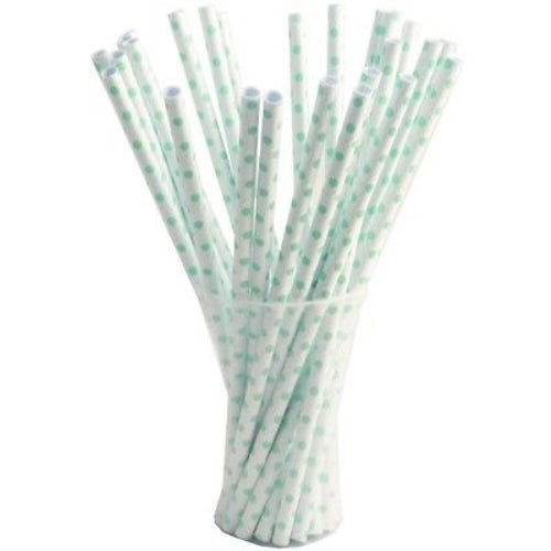 Small Mint Polka Dot Paper Straws - 7.75 in. | 100 Count