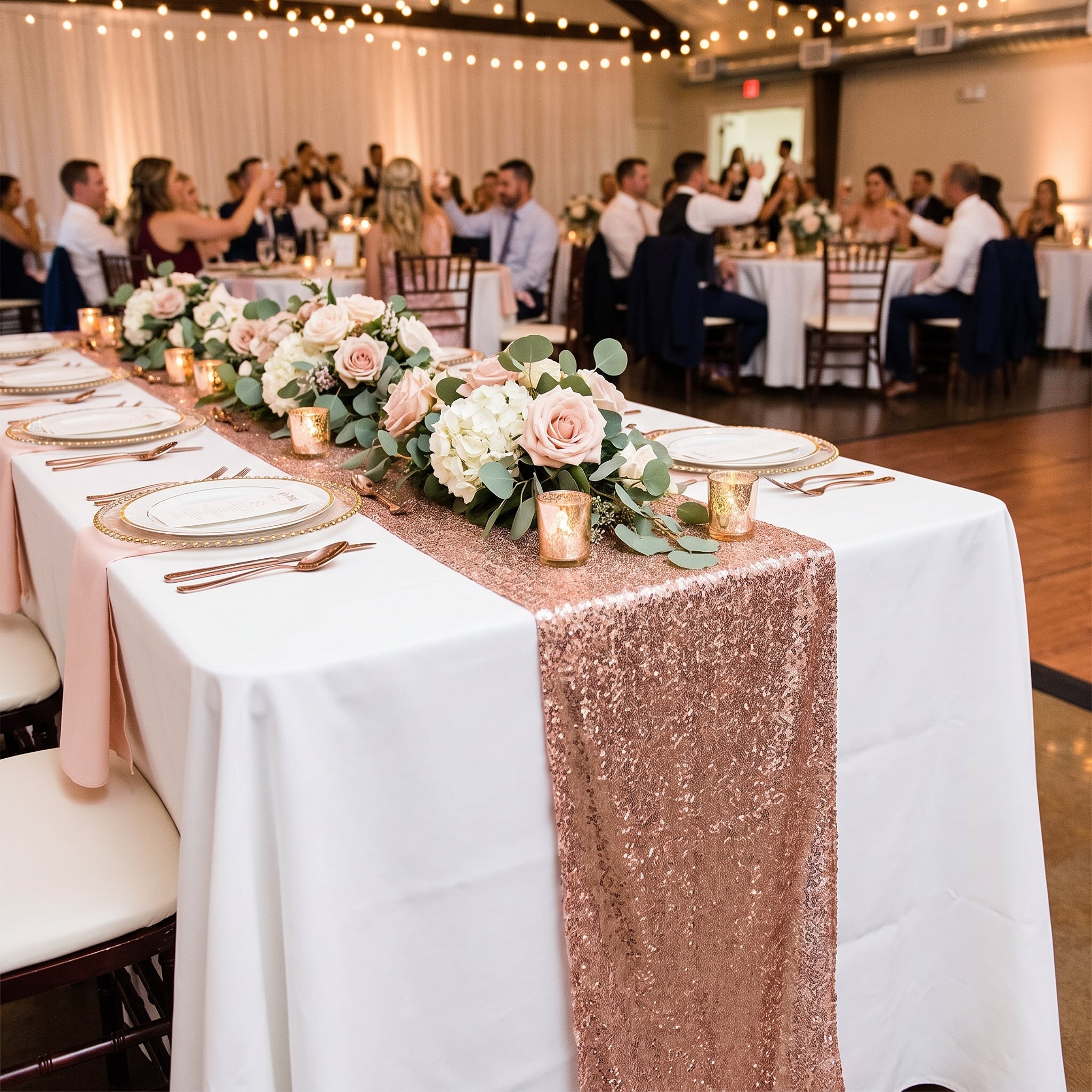 Rose Gold Sequin Table Runner, 13x72 inches