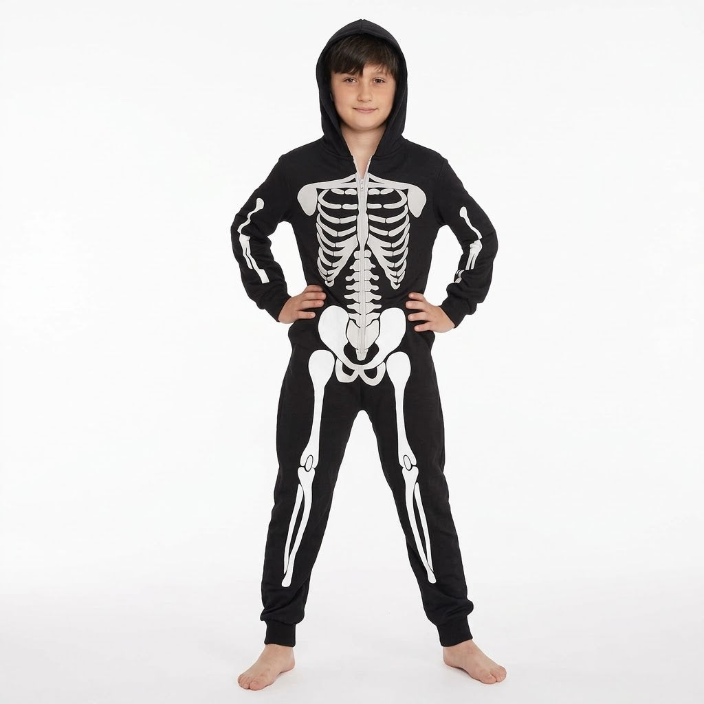Boys' Skeleton Bodysuit with Hood - Child L (12-14)