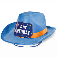 "It's My Birthday" Blue Cowboy Hat with Orange Ribbon