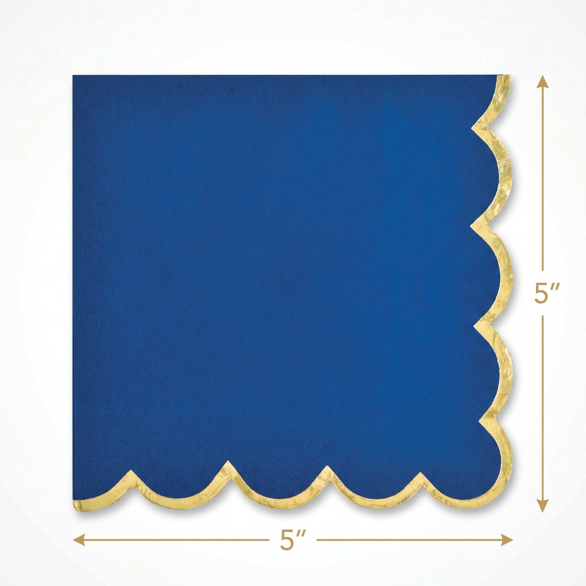 Royal Blue Scalloped Beverage Napkins with Gold Edge - 5 In. X 5 In.