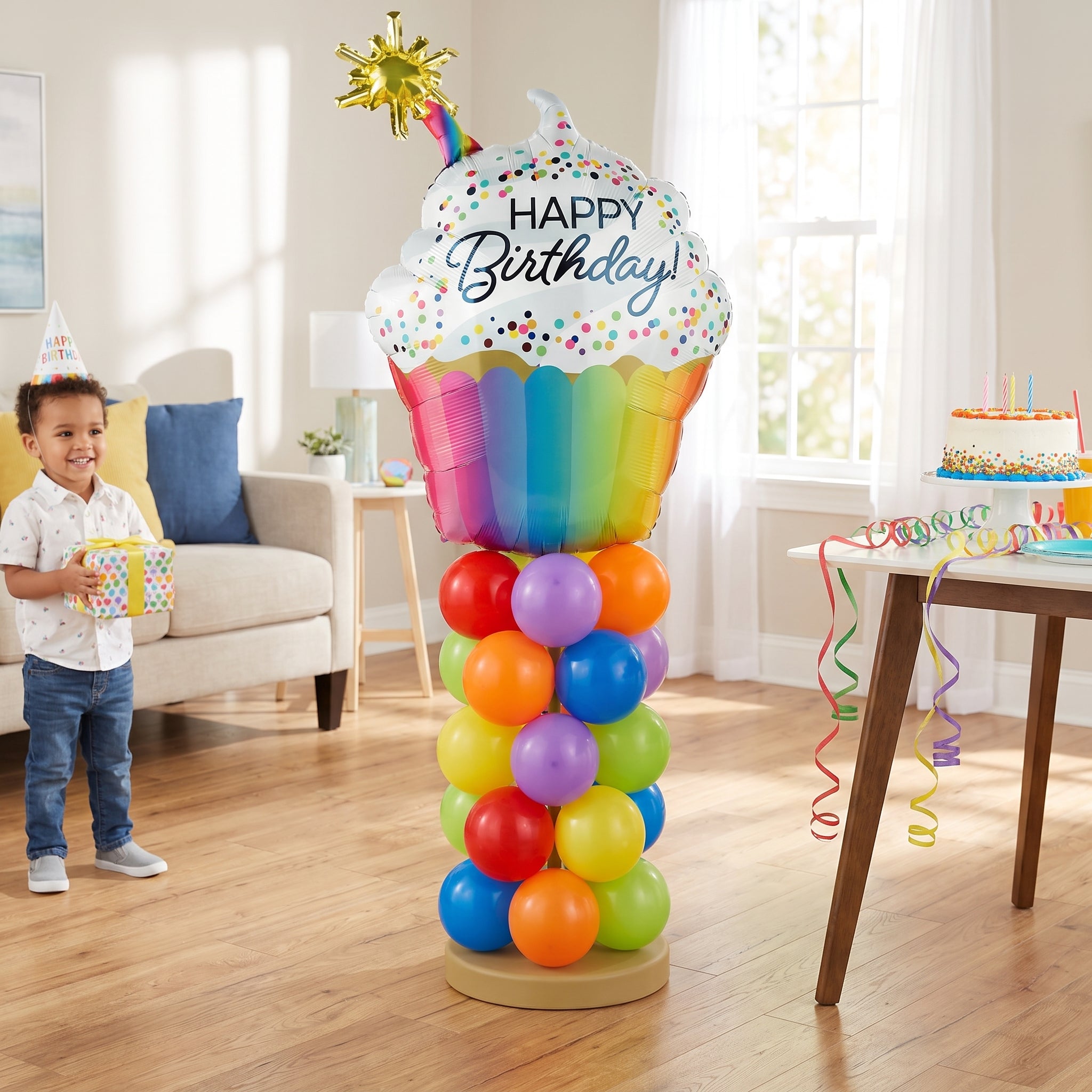 Mini Balloon Column Kit - Birthday Cupcake Design