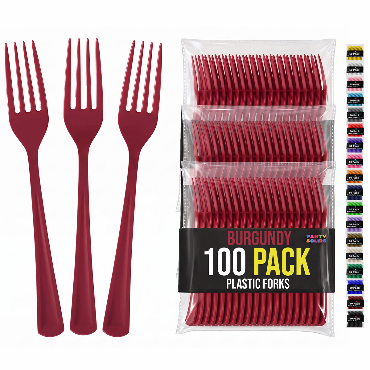 Heavy Duty Burgundy Plastic Forks | 7.5 in. | 100 Count