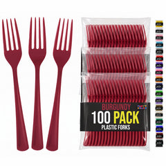 Heavy Duty Burgundy Plastic Forks | 7.5 in. | 100 Count