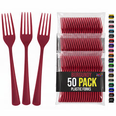Heavy Duty Burgundy Plastic Forks | 7.5 in. | 50 Count
