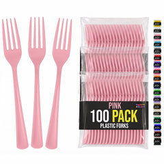 Heavy Duty Pink Plastic Forks | 7.5 in. | 100 Count