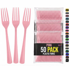 Heavy Duty Pink Plastic Forks | 7.5 in. | 50 Count