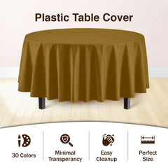 Gold Round Plastic Table Covers | 12 Pack - 84 in.