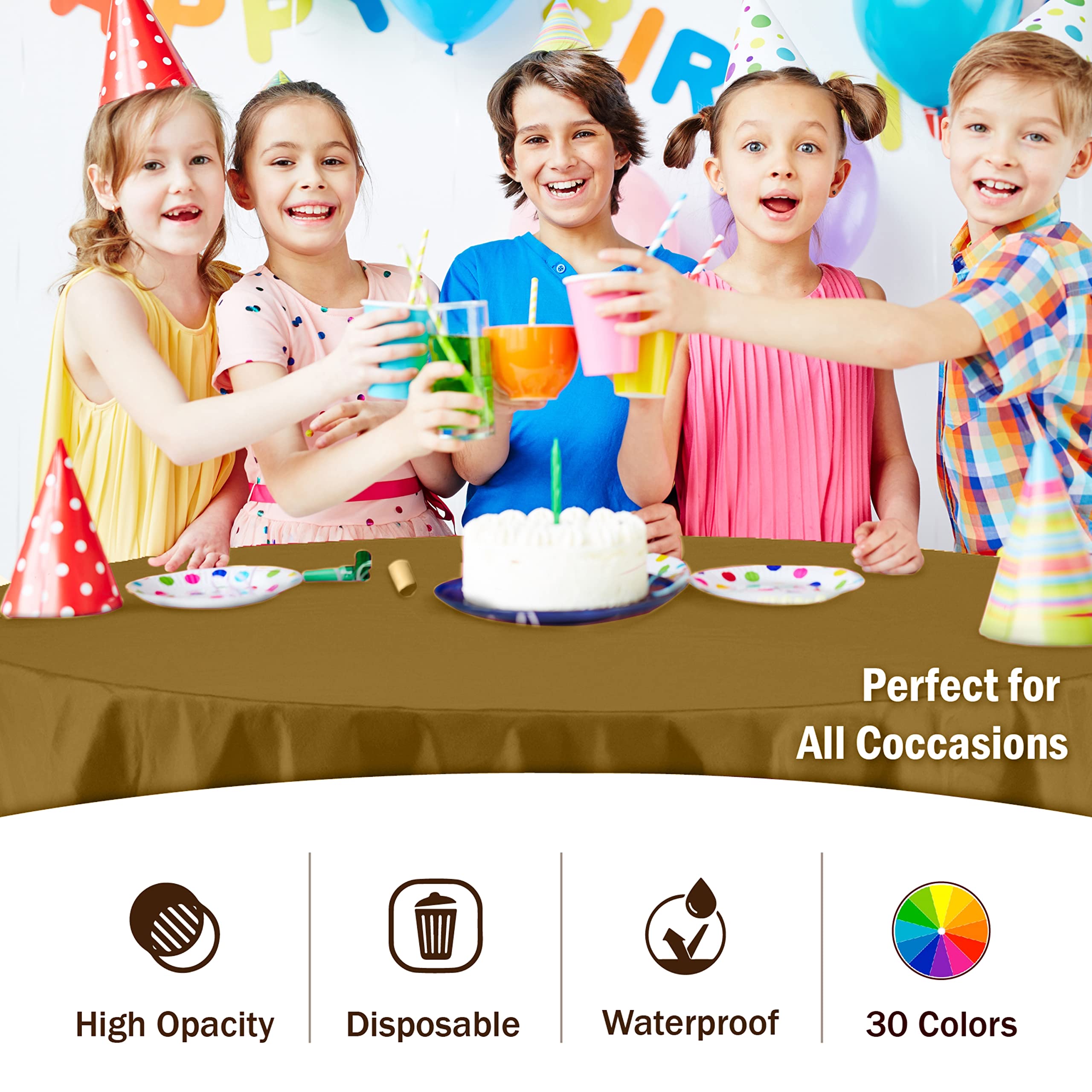 Gold Round Plastic Table Cover - 84 in. | Case of 48