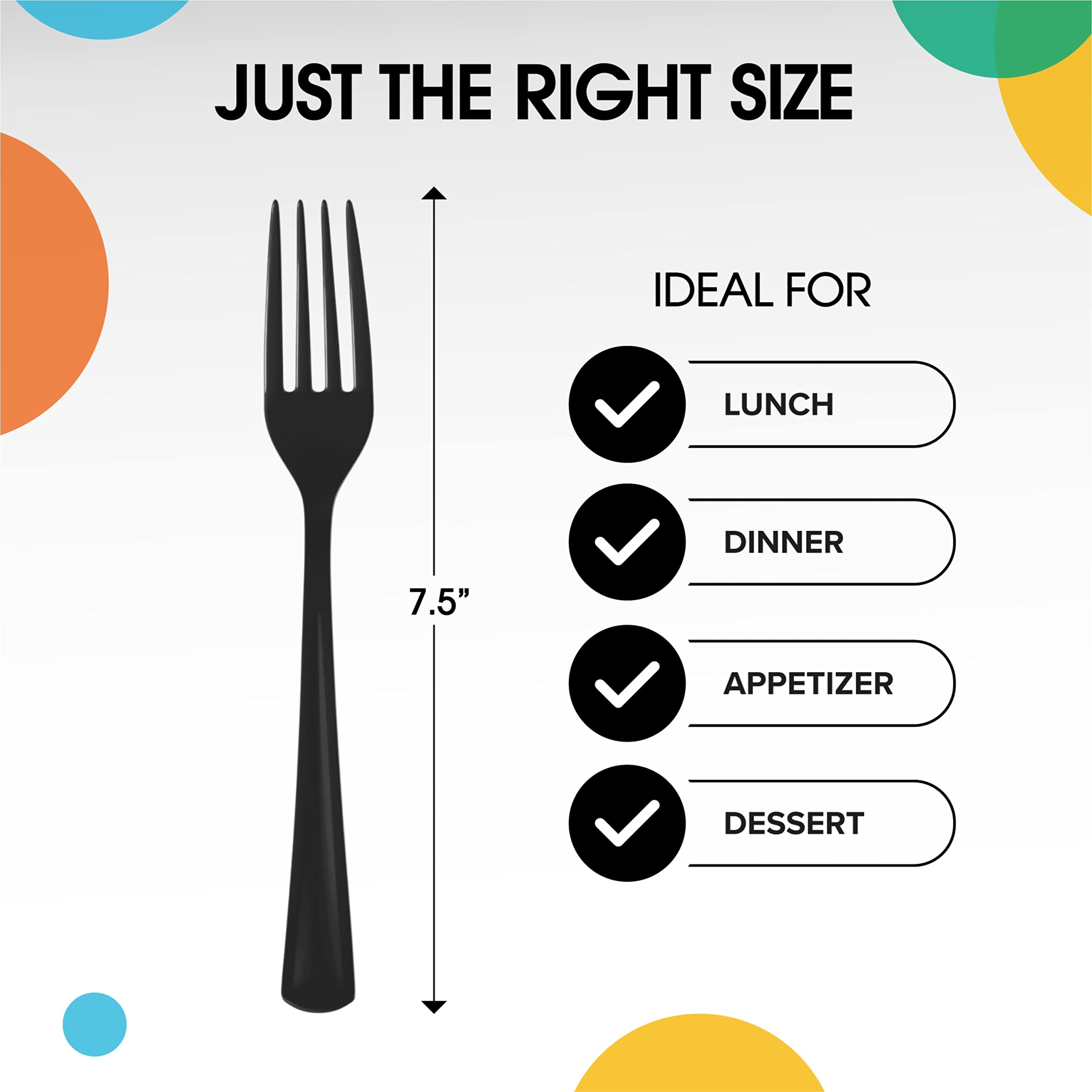 Heavy Duty Black Plastic Forks - 7.5 in. | 100 Count