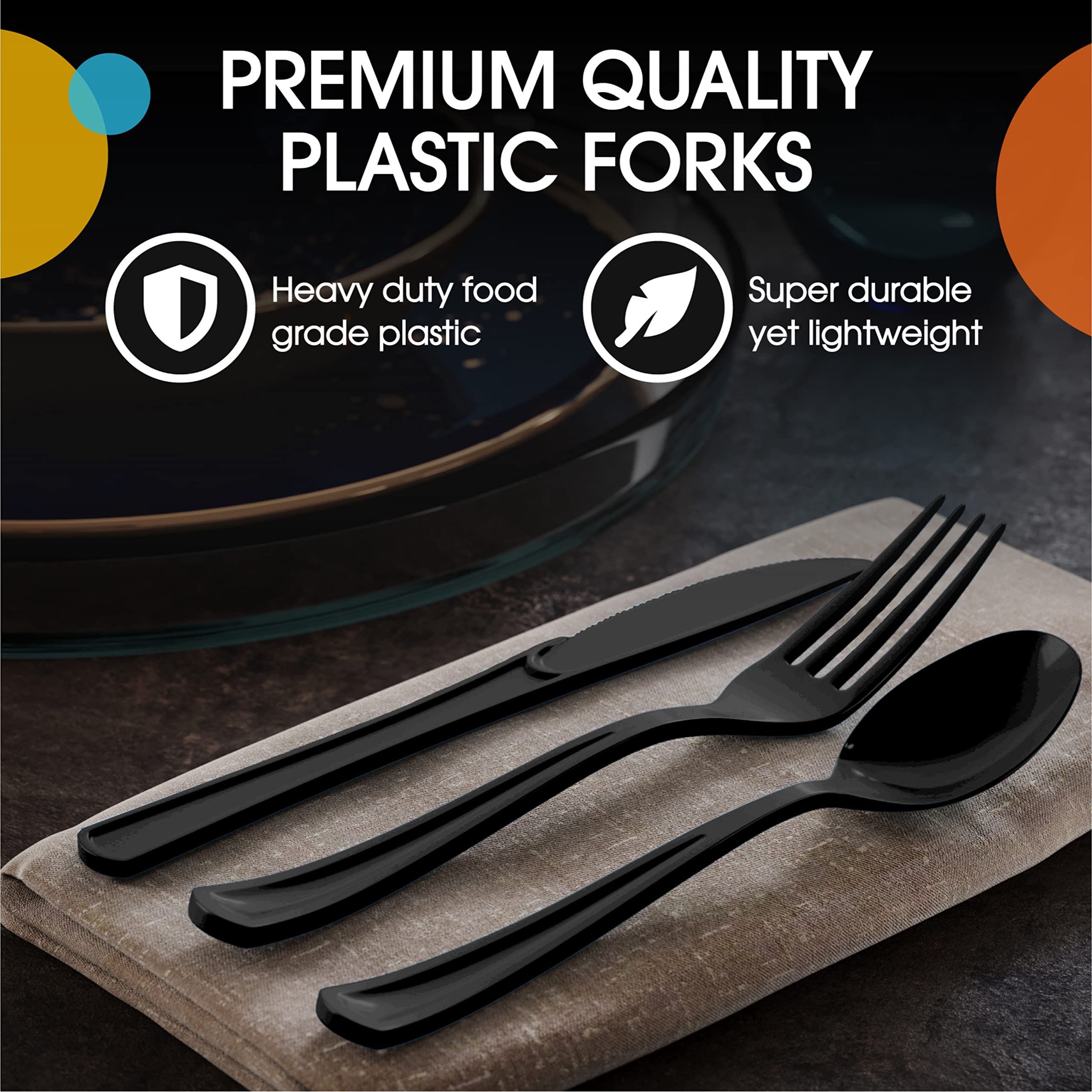 Heavy Duty Black Plastic Forks - 7.5 in. | Case of 1200