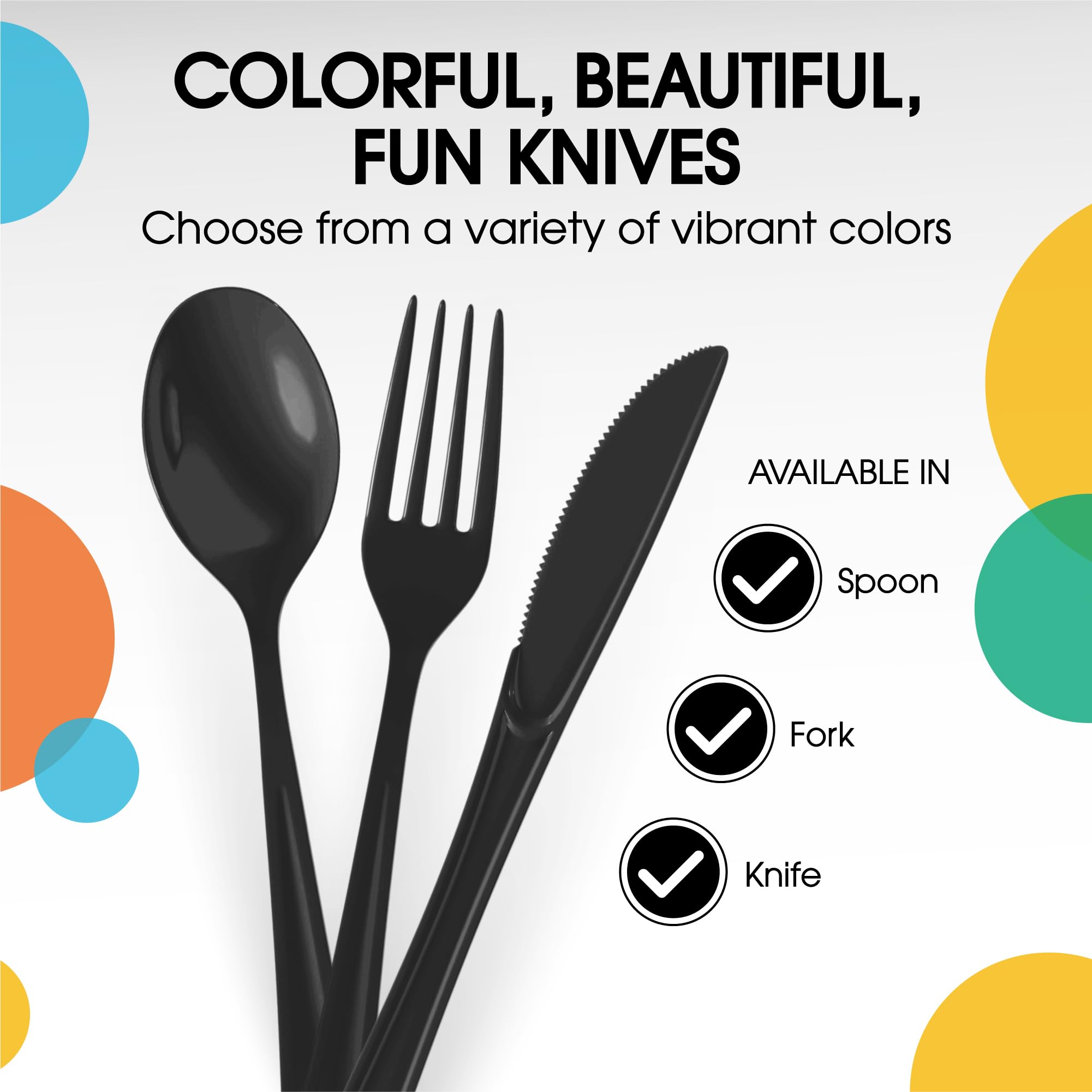 Heavy Duty Black Plastic Knives | 50 Count