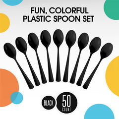 Heavy Duty Black Plastic Spoons - 7 in. | 100 Count