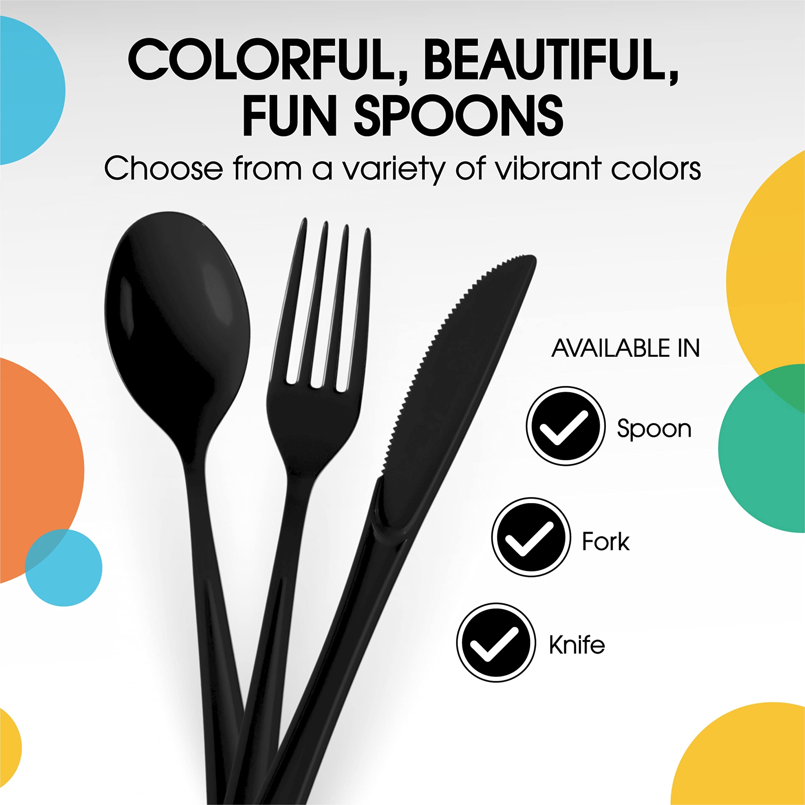 Heavy Duty Black Plastic Spoons - 7 in. | 100 Count