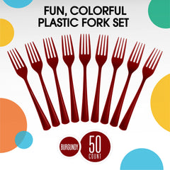 Heavy Duty Burgundy Plastic Forks - 7.5 in. | 100 Count