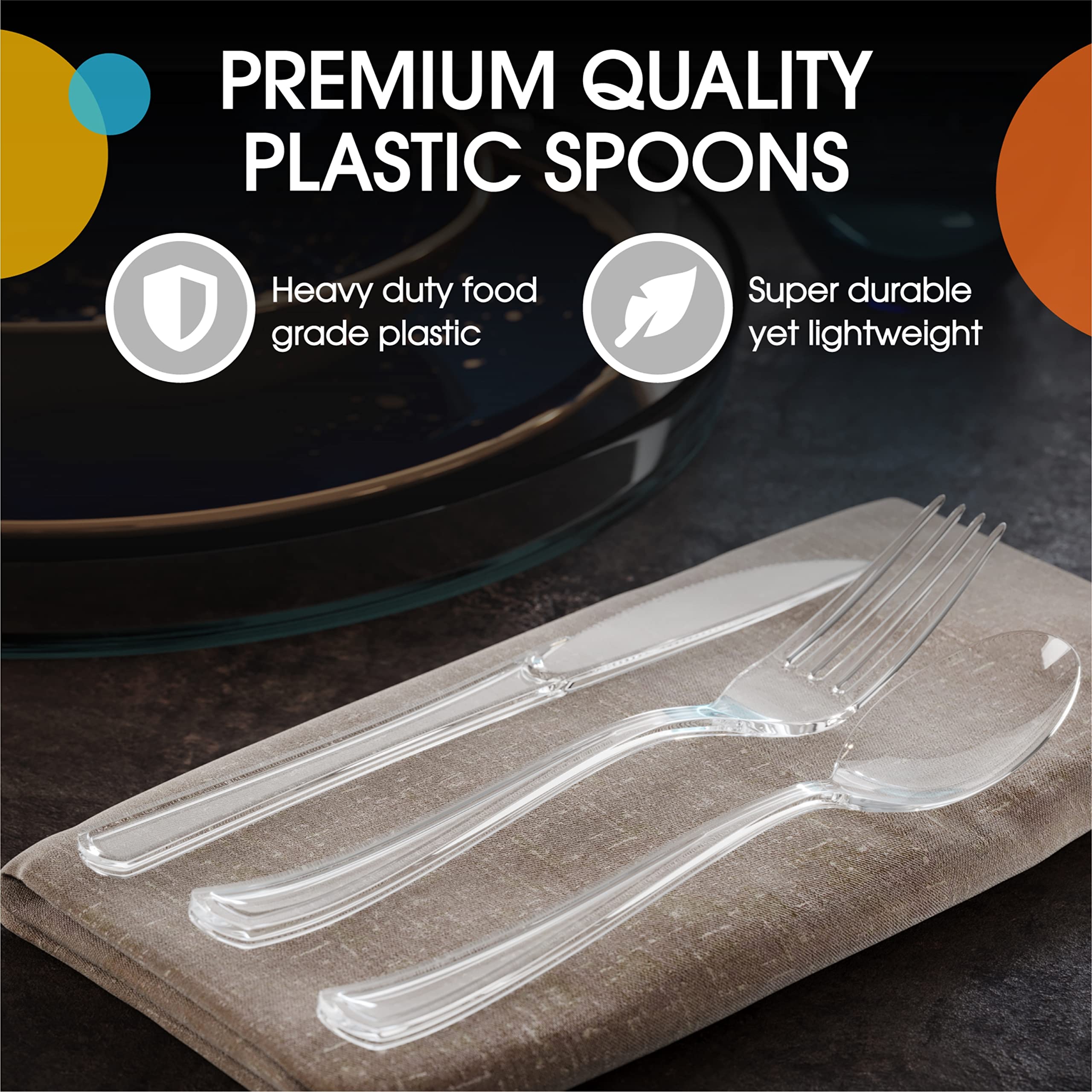 Heavy Duty Clear Plastic Spoons - 7 in. | 100 Count