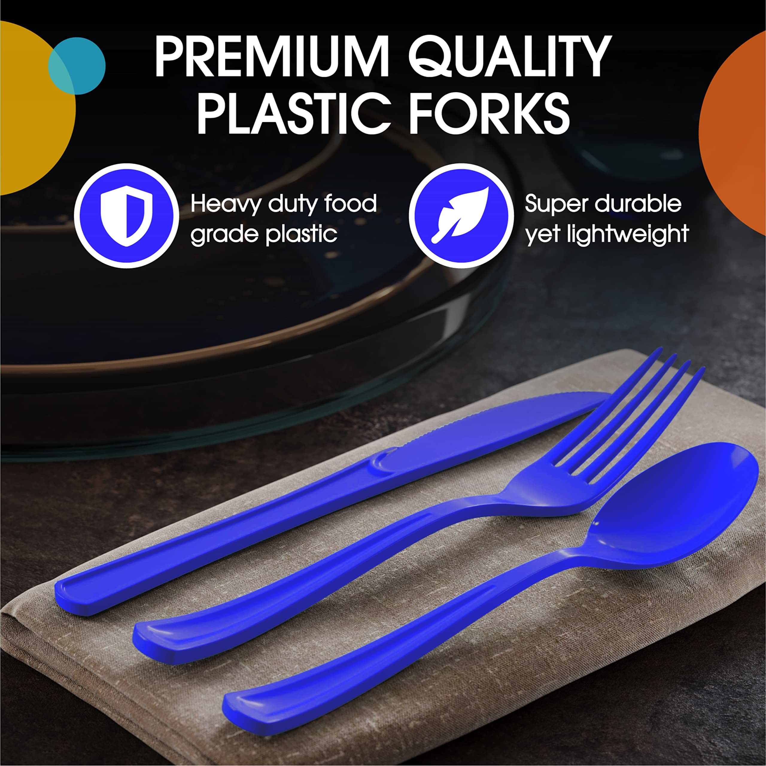 Heavy Duty Dark Blue Plastic Forks - 7.5 in. | 100 Count