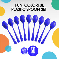 Heavy Duty Dark Blue Plastic Spoons - 7 in. | 100 Count