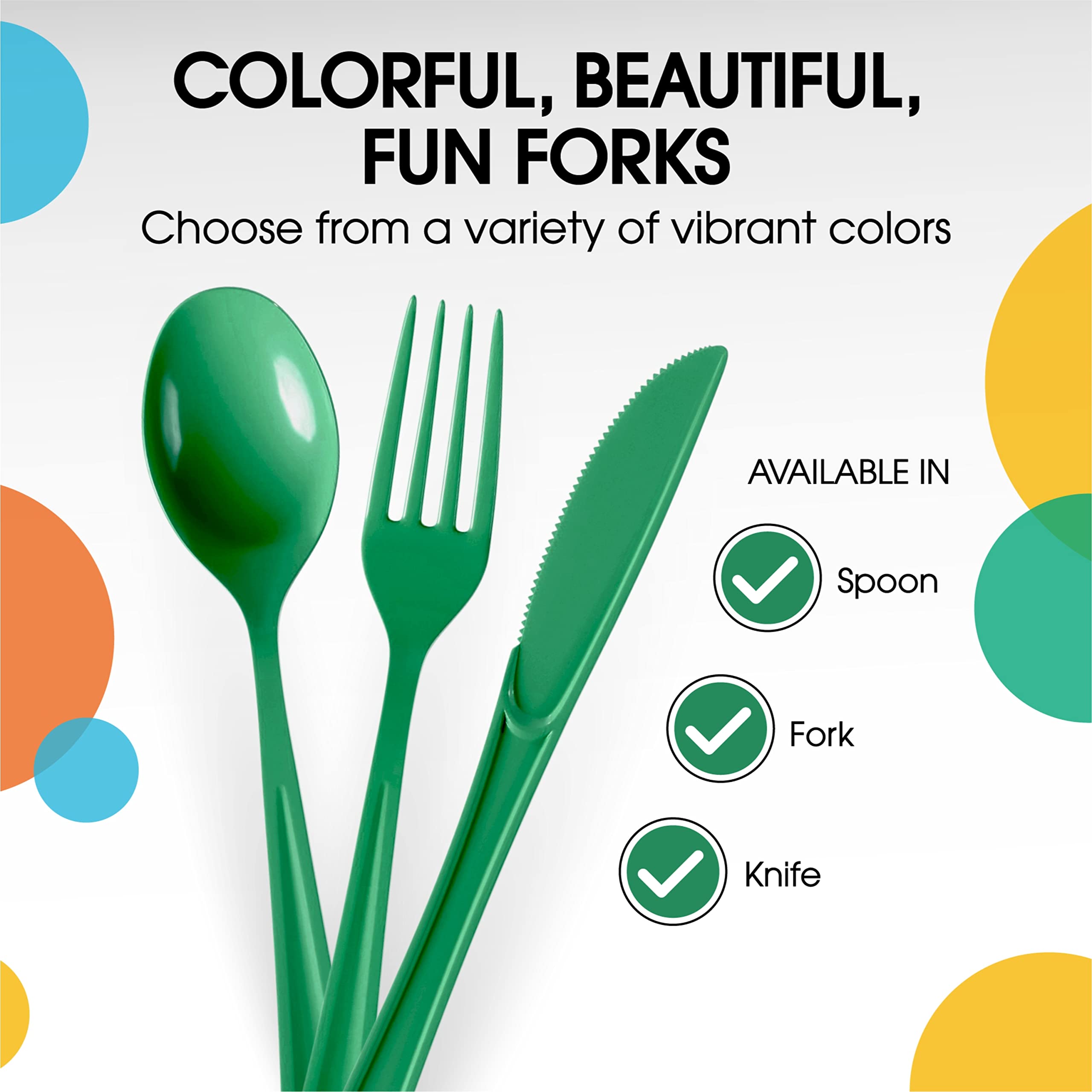 Heavy Duty Emerald Green Plastic Forks - 7.5 in. | 100 Count