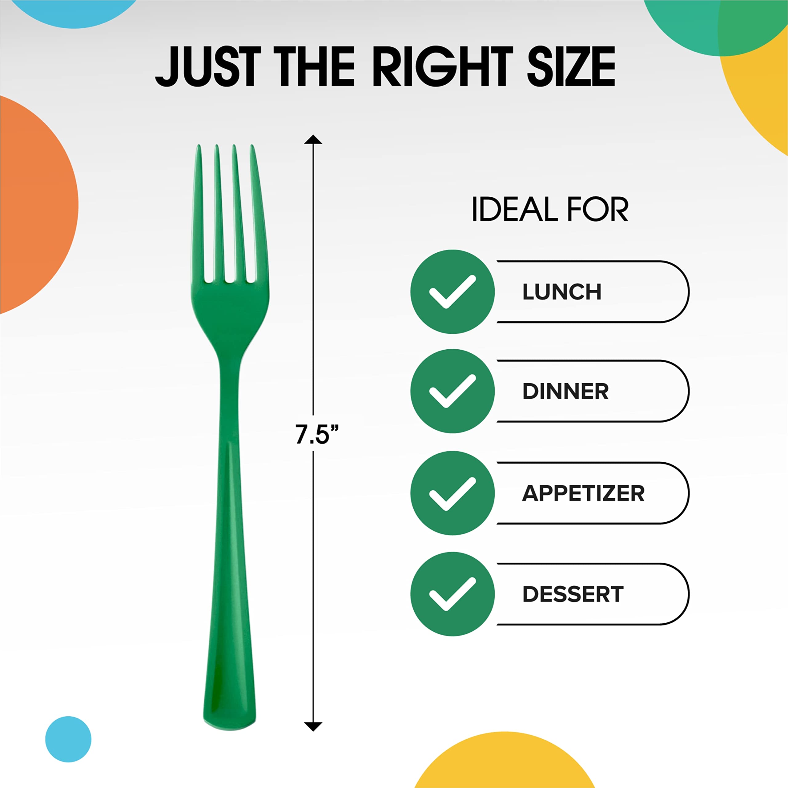 Heavy Duty Emerald Green Plastic Forks - 7.5 in. | 100 Count