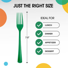 Heavy Duty Emerald Green Plastic Forks - 7.5 in. | 100 Count