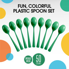 Heavy Duty Emerald Green Plastic Spoons - 7 in. | 100 Count