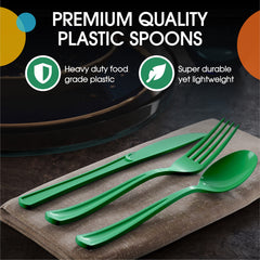 Heavy Duty Emerald Green Plastic Spoons - 7 in. | 100 Count