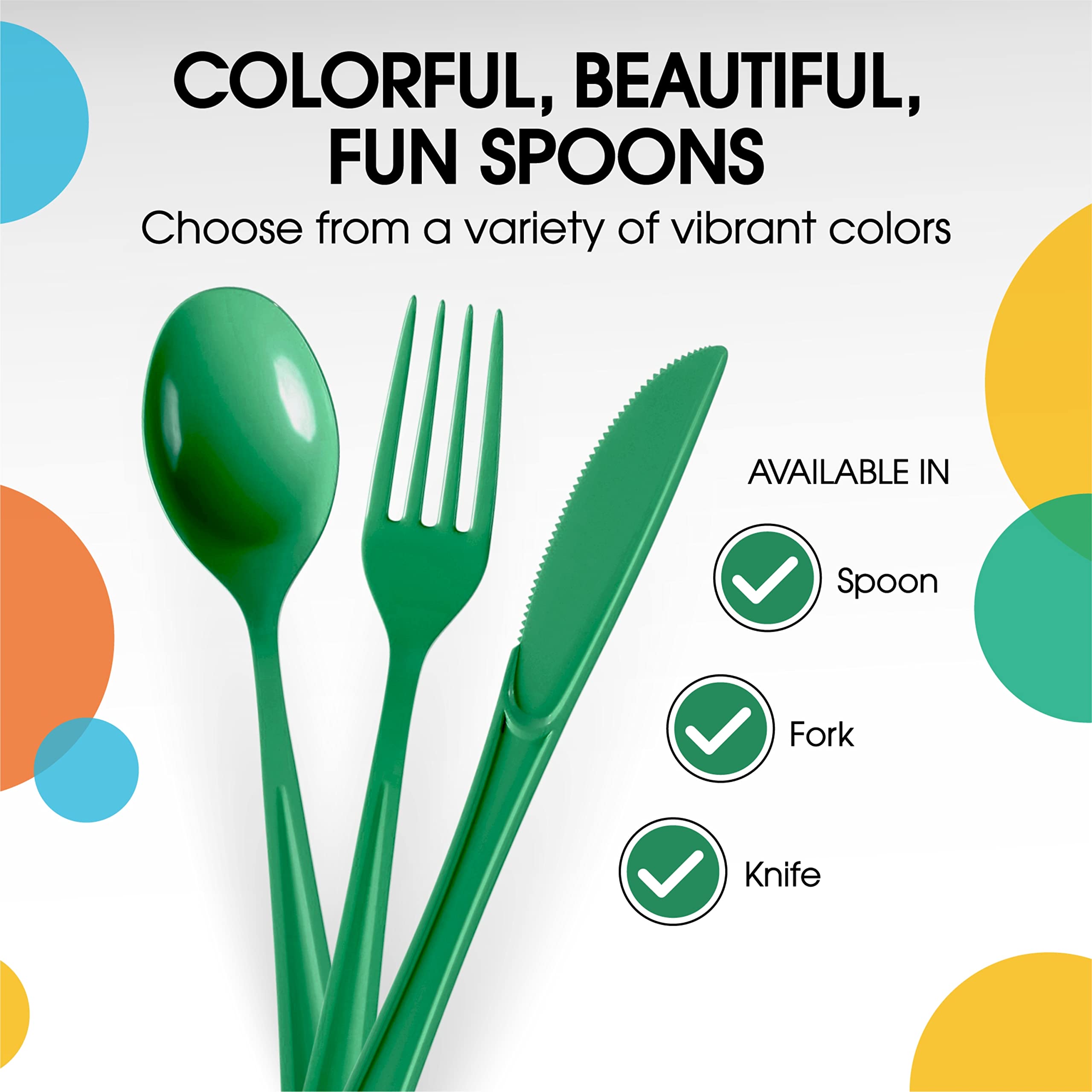 Heavy Duty Emerald Green Plastic Spoons - 7 in. | 100 Count