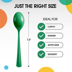 Heavy Duty Emerald Green Plastic Spoons - 7 in. | 100 Count