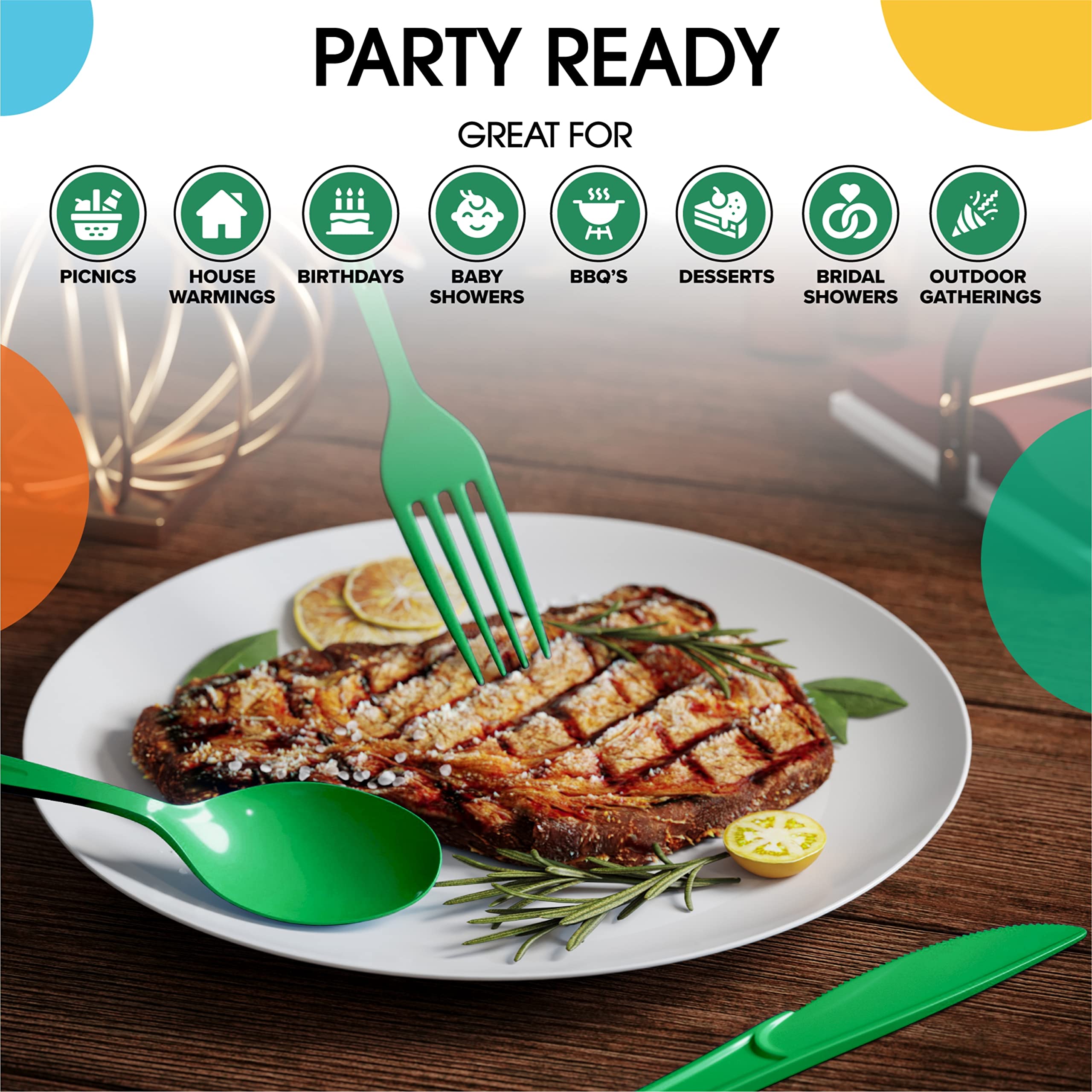 Heavy Duty Emerald Green Plastic Spoons - 7 in. | 100 Count