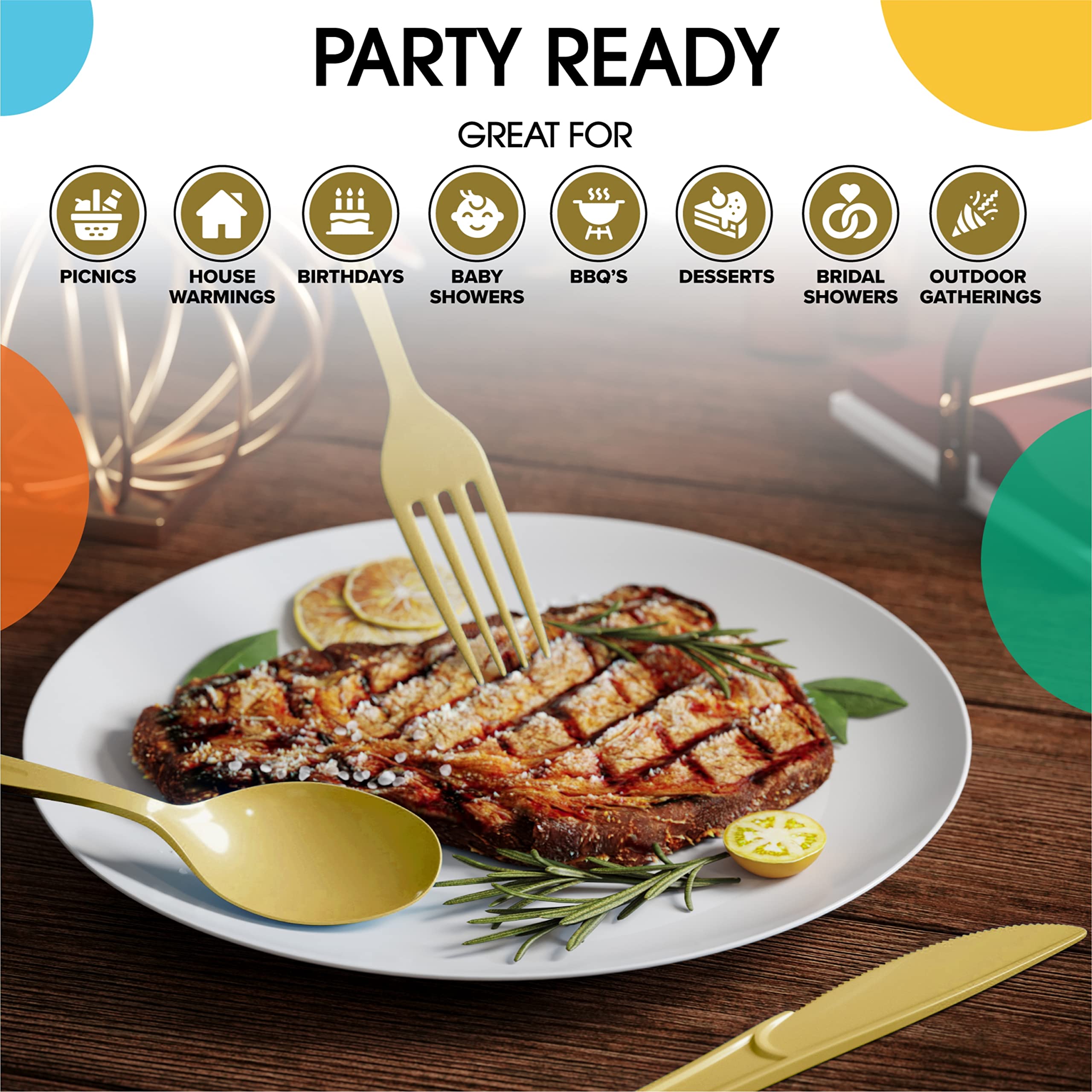 Heavy Duty Gold Plastic Forks - 7.5 in. | Case of 1200