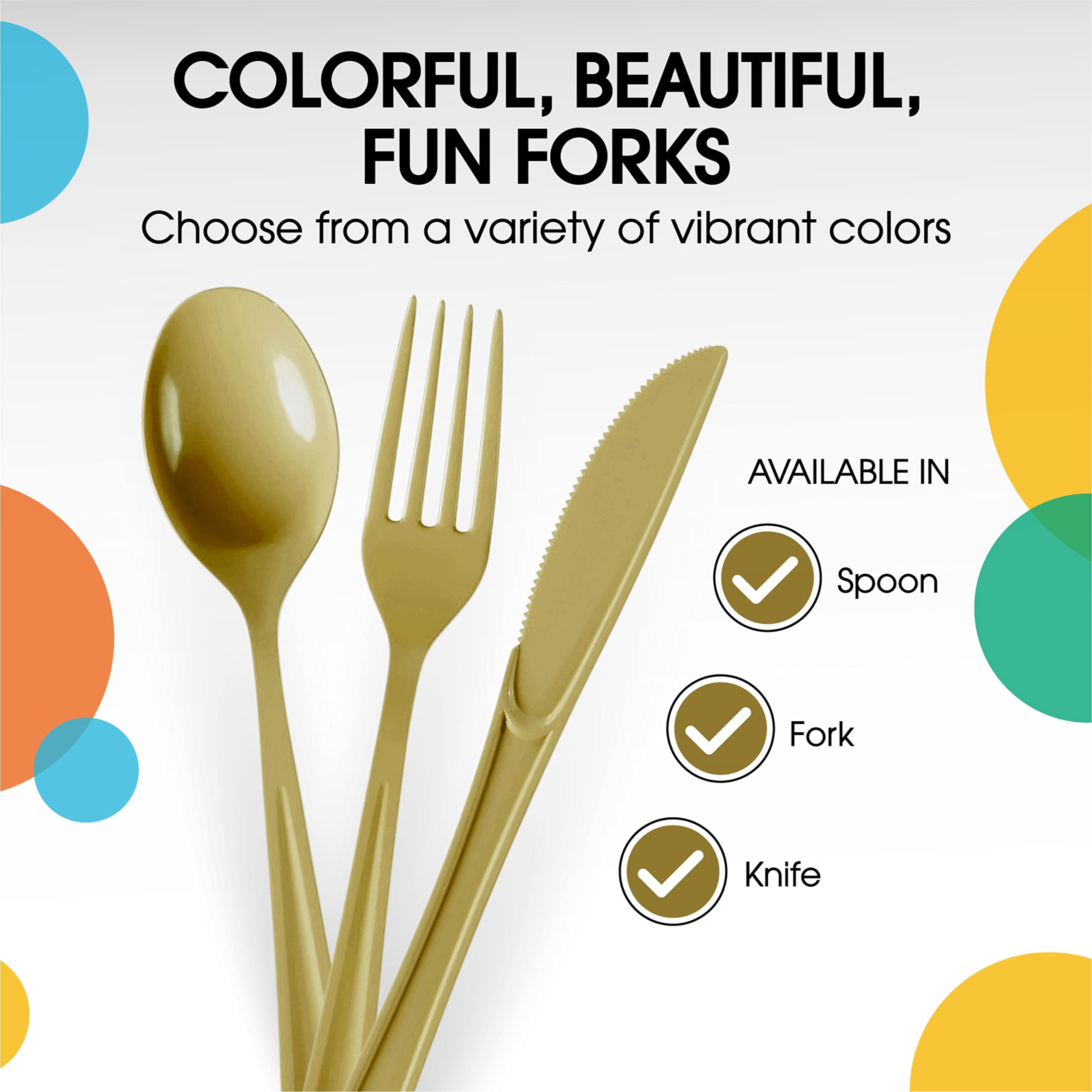 Heavy Duty Gold Plastic Forks - 7.5 in. | Case of 1200