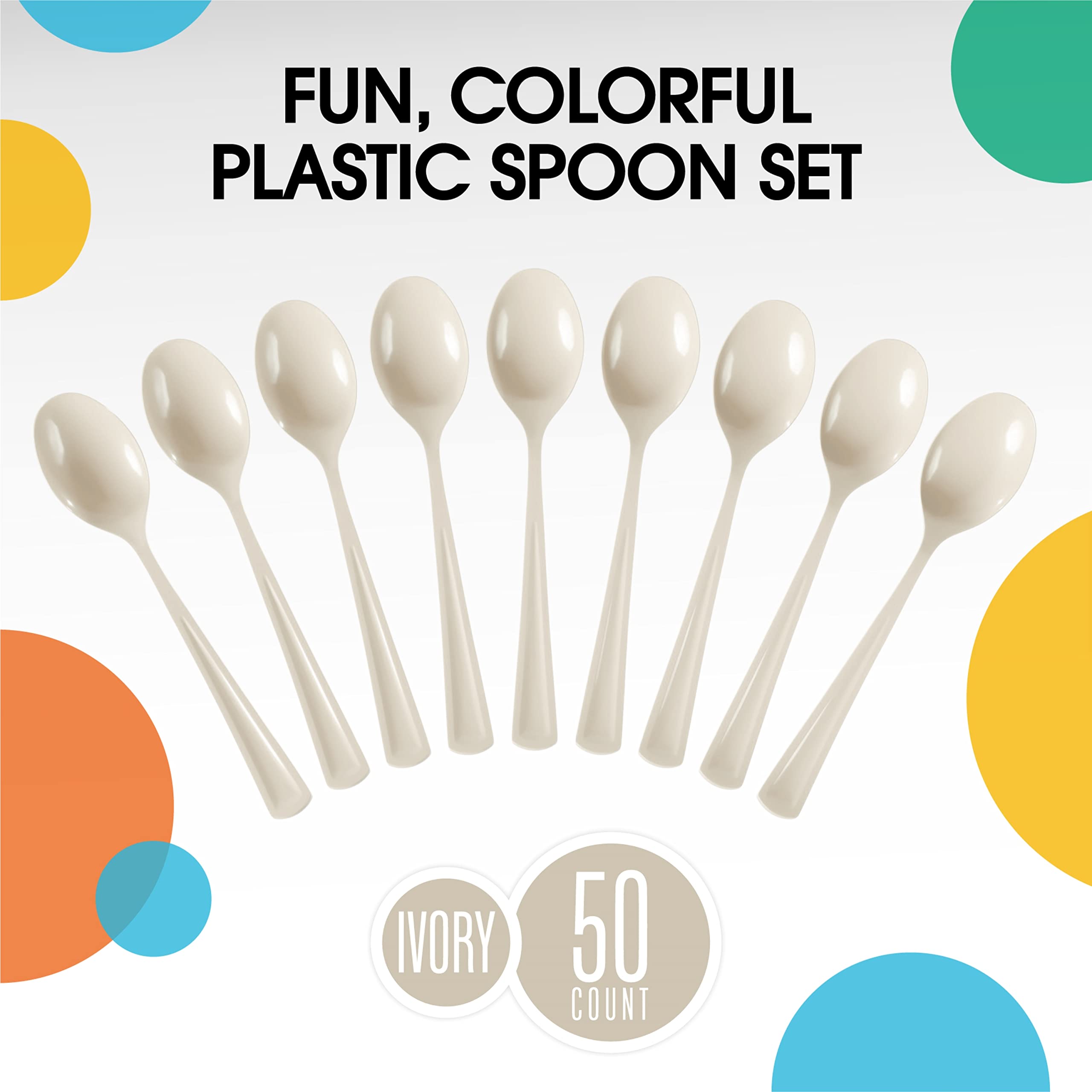 Heavy Duty Ivory Plastic Spoons | 50 Count