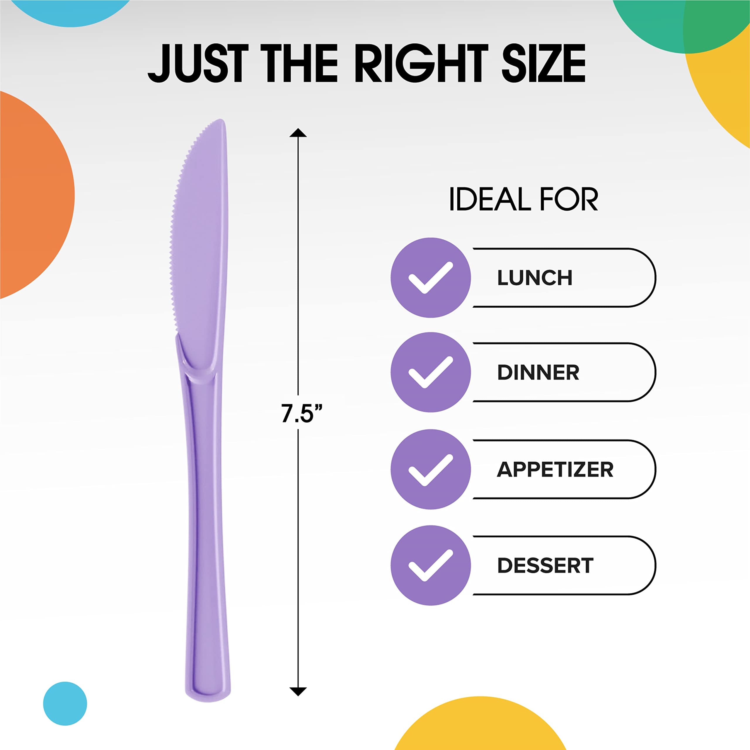 Heavy Duty Lavender Plastic Knives - 7.75 in. | 100 Count