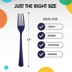 Heavy Duty Navy Plastic Forks - 7.5 in. | Case of 1200