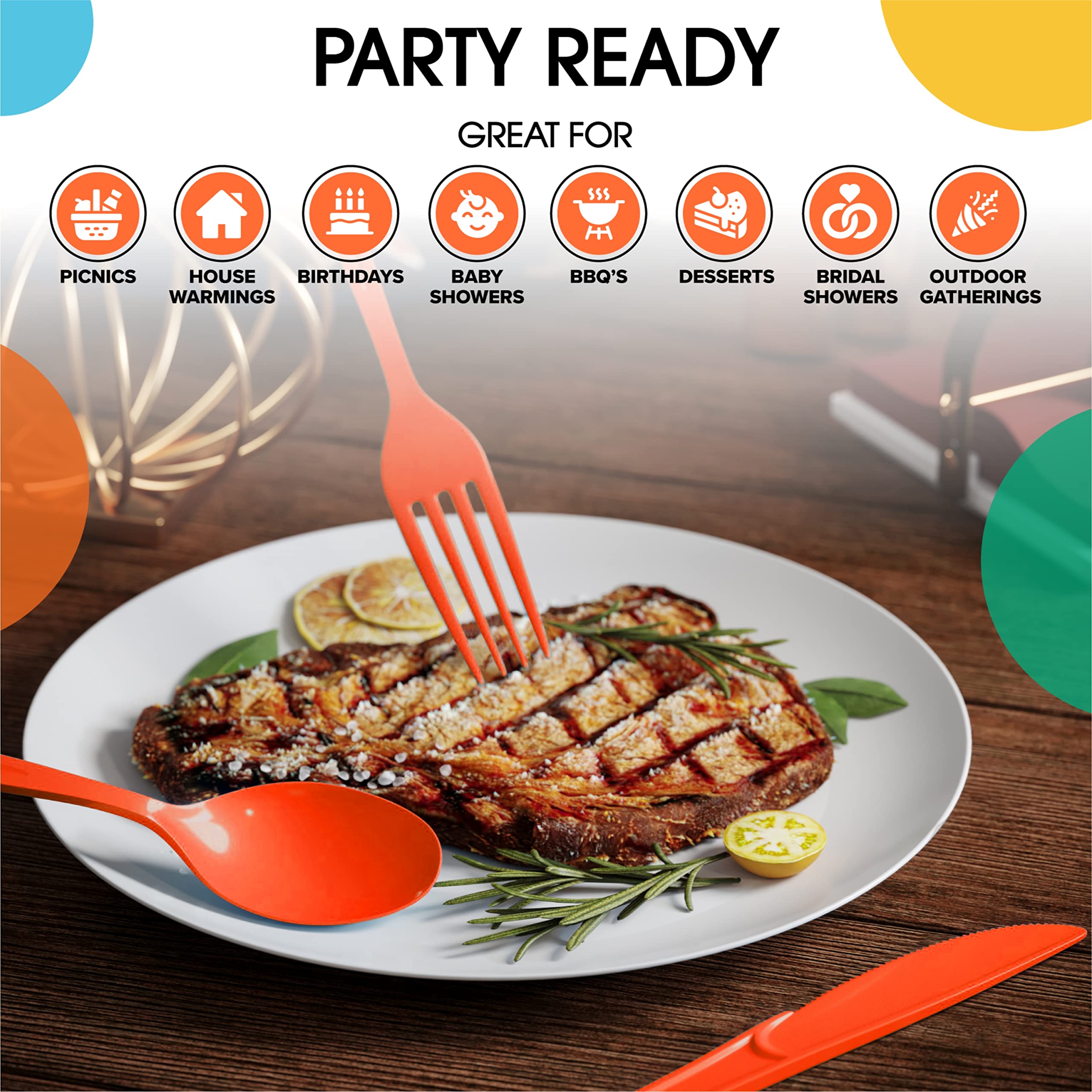 Heavy Duty Orange Plastic Forks - 7.5 in. | 100 Count